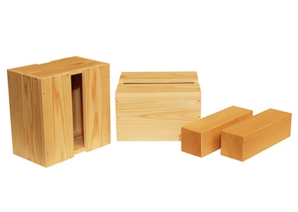 平台の高さを変更できる箱足・箱馬は杉材で作られています